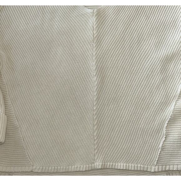 Free People La Brea Cream Ribbed Knit V Neck Sweater Womens Small Oversize Cozy - Picture 3 of 8